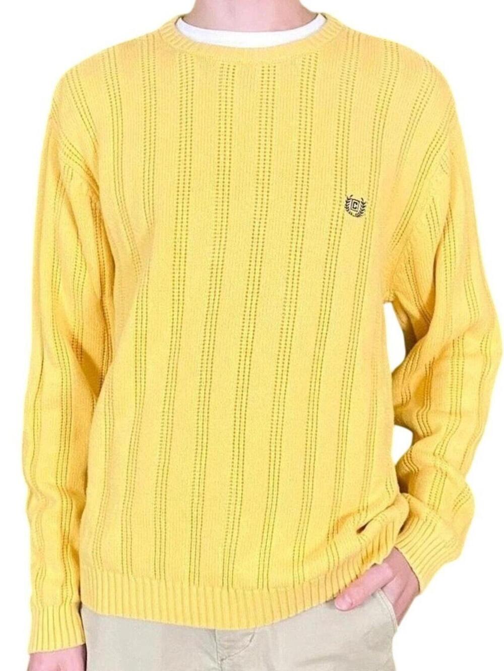Chaps Ralph Lauren Medium $60 Y2K Yellow Cotton Ribbed Crewneck Sweater
